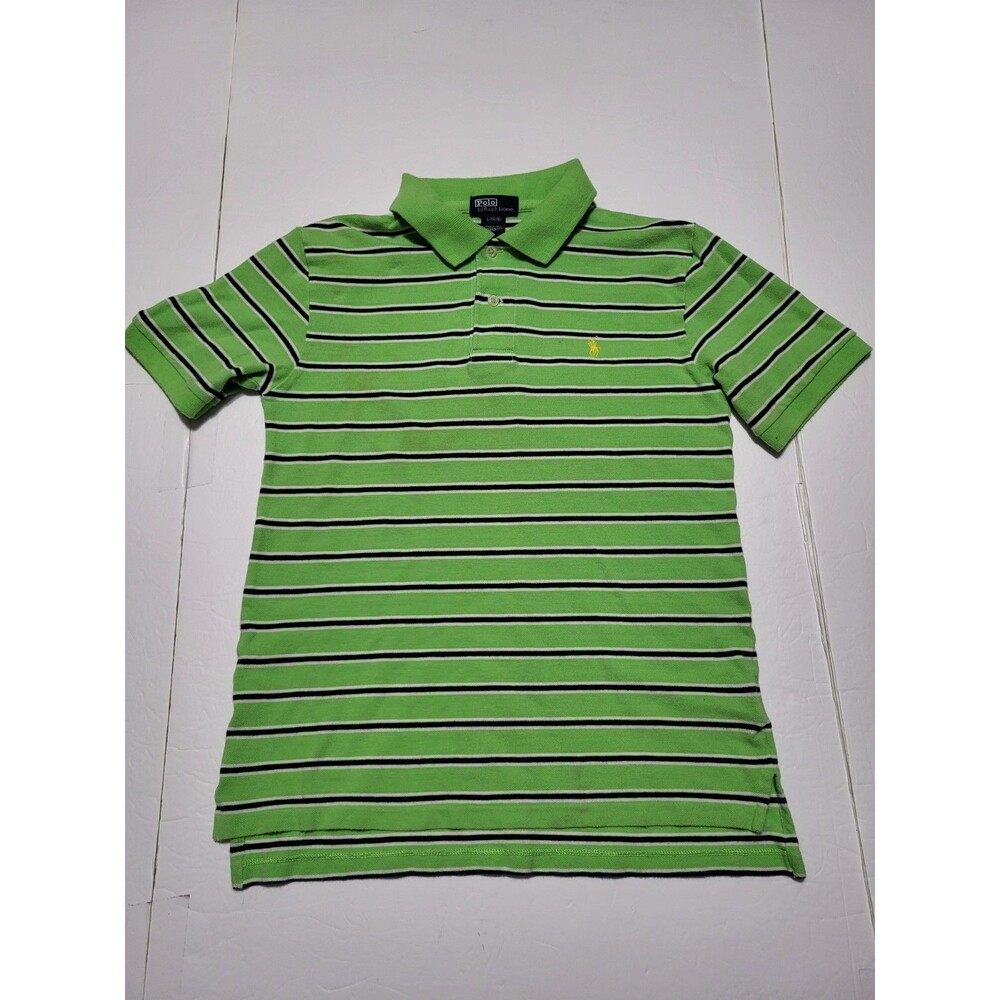 (#L6) Polo Ralph Lauren Short Sleeve Green /white Striped SZ Youth Large (14-16)